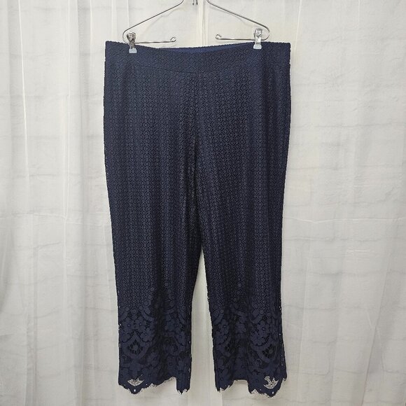 Isaac Mizrahi Live Navy Blue Crochet Lace Pants Boho Crop Festival 1X - Picture 11 of 11
